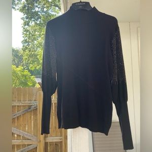 Mock Turtle Neck Sweater with Puffed Sleeves tight from forearm to wrist.